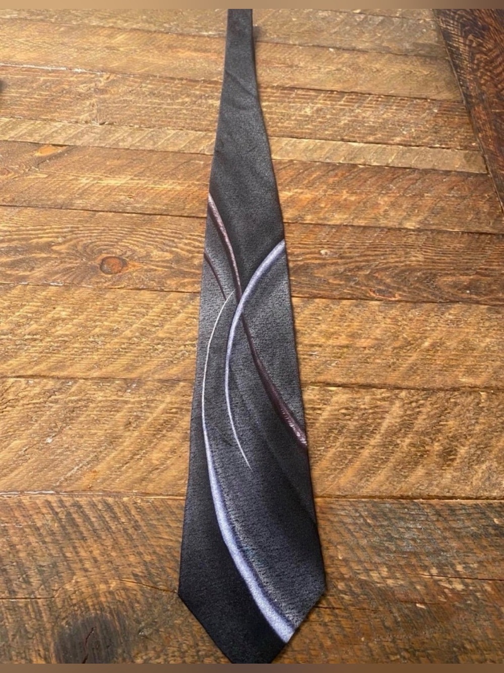 Men's Black Tie with Subtle Silver and Brown Accent